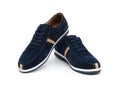 Pair of blue leisure shoes for man on white Royalty Free Stock Photo