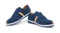 Pair of blue leisure shoes for man on white Royalty Free Stock Photo