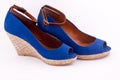 A pair of blue platform shoes