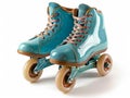 A pair of blue roller skates on a white background