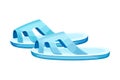 Pair of blue rubber slippers, comfortable footwear, flip flops shoes cartoon vector illustration Royalty Free Stock Photo