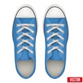 Pair of blue simple sneakers. Realistic Vector
