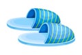 Pair of blue slippers, soft comfortable textile footwear for home cartoon vector illustration