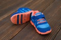 Pair of blue sporty shoes for kid Royalty Free Stock Photo