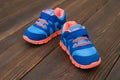 Pair of blue sporty shoes for kid Royalty Free Stock Photo