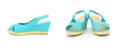 Pair of blue summer lady shoes Royalty Free Stock Photo