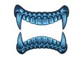 A pair of blue vampire fangs with a full set of teeth attached to each one Royalty Free Stock Photo