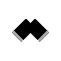 A pair of books logo education symbol, two intersecting books in the form of the letter M in a minimal style in isometric