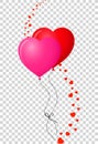 Pair of bounded realistic heart shaped helium red and pink balloons Royalty Free Stock Photo