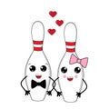 Pair of bowling pins. Love. Valentines day. vector