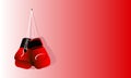 Pair of boxing gloves on red background, space for text. Royalty Free Stock Photo
