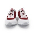 Pair of bright sport shoes on white. Front view. 3D illustration