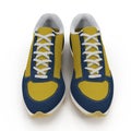 Pair of bright sport shoes on white. Front view. 3D illustration