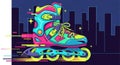 Colorful Inline Skates with Urban Background, Vibrant Design, Neon Lights Royalty Free Stock Photo