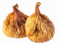 Pair of Brown Dried Figs Isolated on White Background Close Up Shot Royalty Free Stock Photo