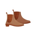 Pair of brown female boots, side view. Casual warm shoes for autumn season. Stylish footwear. Flat vector icon