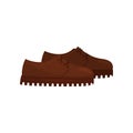 Pair of brown leather shoes with laces, side view. Light casual footwear. Fashion theme. Flat vector icon