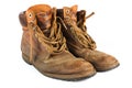 Pair of brown leather work boots on white Royalty Free Stock Photo