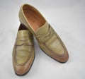 A pair of brown men elegant leather loafers. Business shoes