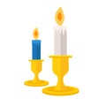 Pair of burning candles. Vector icon illustration. Candlelight