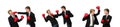 The pair of businessmen boxing on white