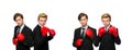 The pair of businessmen boxing on white