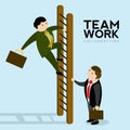 Pair of businessmen on a ladder. Teamwork