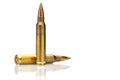 A pair of 5.56 callibar, green tip bullets