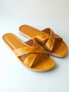 Pair of camel leather summer sandals.