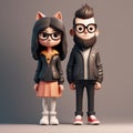 Minimalist 3d Character Models: Female And Male Cartoons With Vintage, Punk-inspired Art