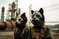 Pair of cats dressed in steampunk-inspired costumes, AI-generated.