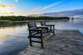 Pair of chairs on a wooden jetty in lake Vattern Sweden Royalty Free Stock Photo