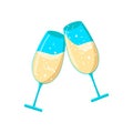 Pair champagne glasses, set of sketch style vector illustration Royalty Free Stock Photo