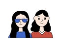 A pair of character avatars.Teenagers spending time together. Girlfriends. Vector cartoon