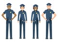 Pair character policeman standing isolated on white, flat vector illustration. Human female and male important professional