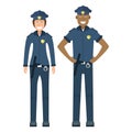 Pair character policeman standing isolated on white, flat vector illustration. Human female and male important professional