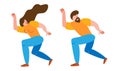 A pair of characters people in love dancing a joyful and enthusiastic dance together in a flat style on a white background