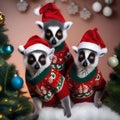 A pair of cheerful lemurs in matching Christmas sweaters, swinging through the trees2 Royalty Free Stock Photo