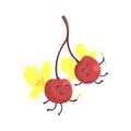 Pair Of Cherries With Wings In Fairy Costumes, Part Of Vegetables In Fantasy Disguises Series Of Cartoon Silly