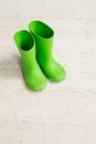 Children`s boots.Pair of children green rubber boots, gumboots for rainy days.Fall, Autumn or spring concept - kids Royalty Free Stock Photo