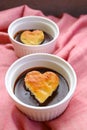 Pair of Chocolate Mousse Decorated with Heart Shaped Chiffon Cakes Royalty Free Stock Photo