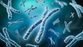 Pair of chromosomes on a blue background 3D rendering illustration. Genetics, reproduction, science, medicine concepts Royalty Free Stock Photo