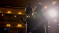 Pair of classical ballet dancers on rehearsal