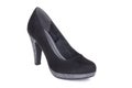 Pair of classical woman platform daily suede boots shoes. One isolated