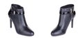 Pair of classical woman leather ankle boots booties shoes. Two isolated