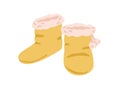 Pair of closed winter slipper boots with fur line and pompoms isolated on white background. Cozy fluffy home shoes Royalty Free Stock Photo