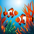 Pair Of Clownfish In Seaweed