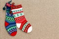 Pair of colorful patterned Christmas stockings