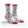 A pair of colorful polka dot socks on a white background. Royalty Free Stock Photo