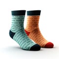 A pair of colorful socks on a white background. Odd socks day. Royalty Free Stock Photo